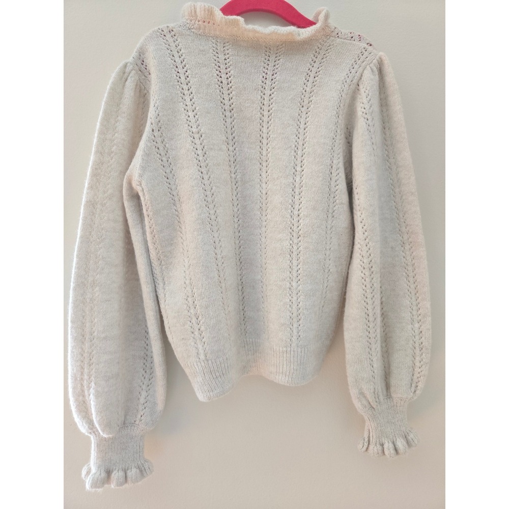 Next Kids Cream Pointelle Ruffle Neck Puff Sleeve Knit Sweater Size 7 Years - Picture 5 of 6
